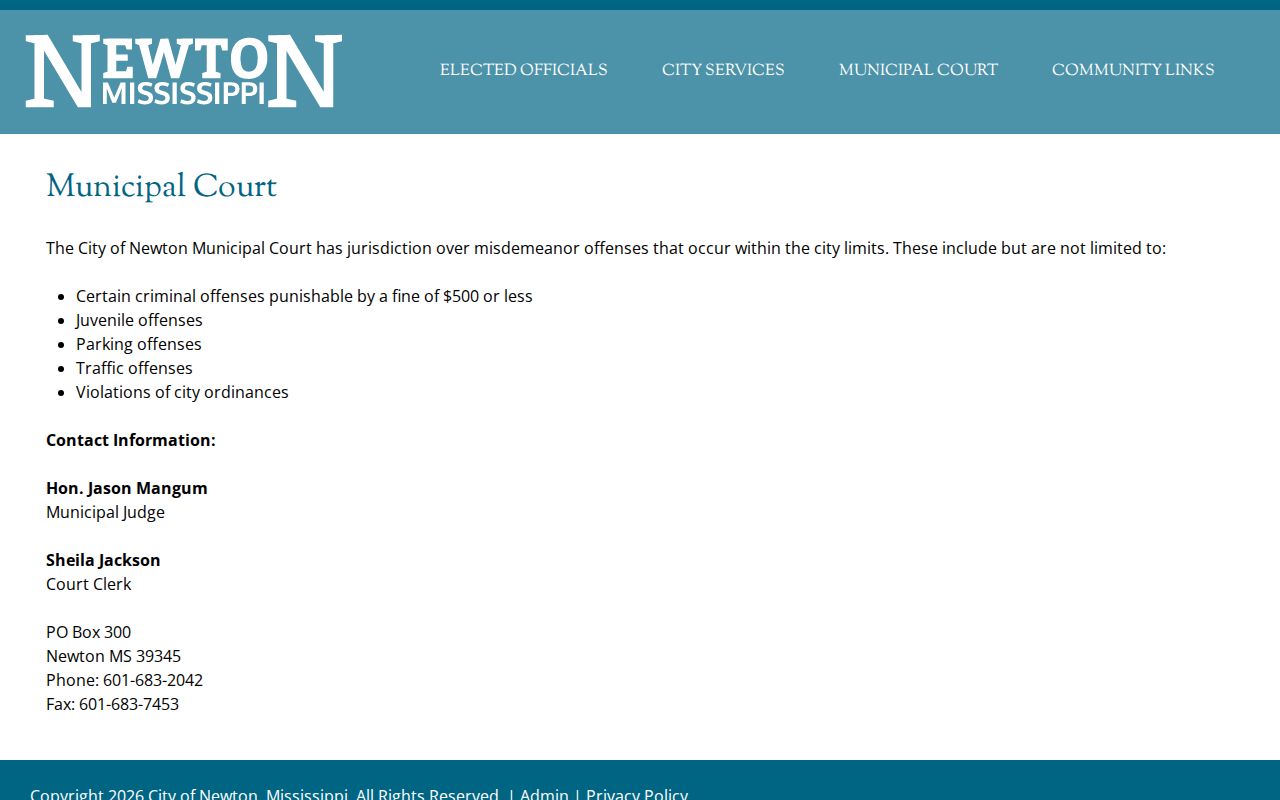 Newton municipal court jurisdiction information